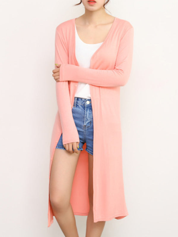 Light longline cardigan hanging open with dropped shoulders