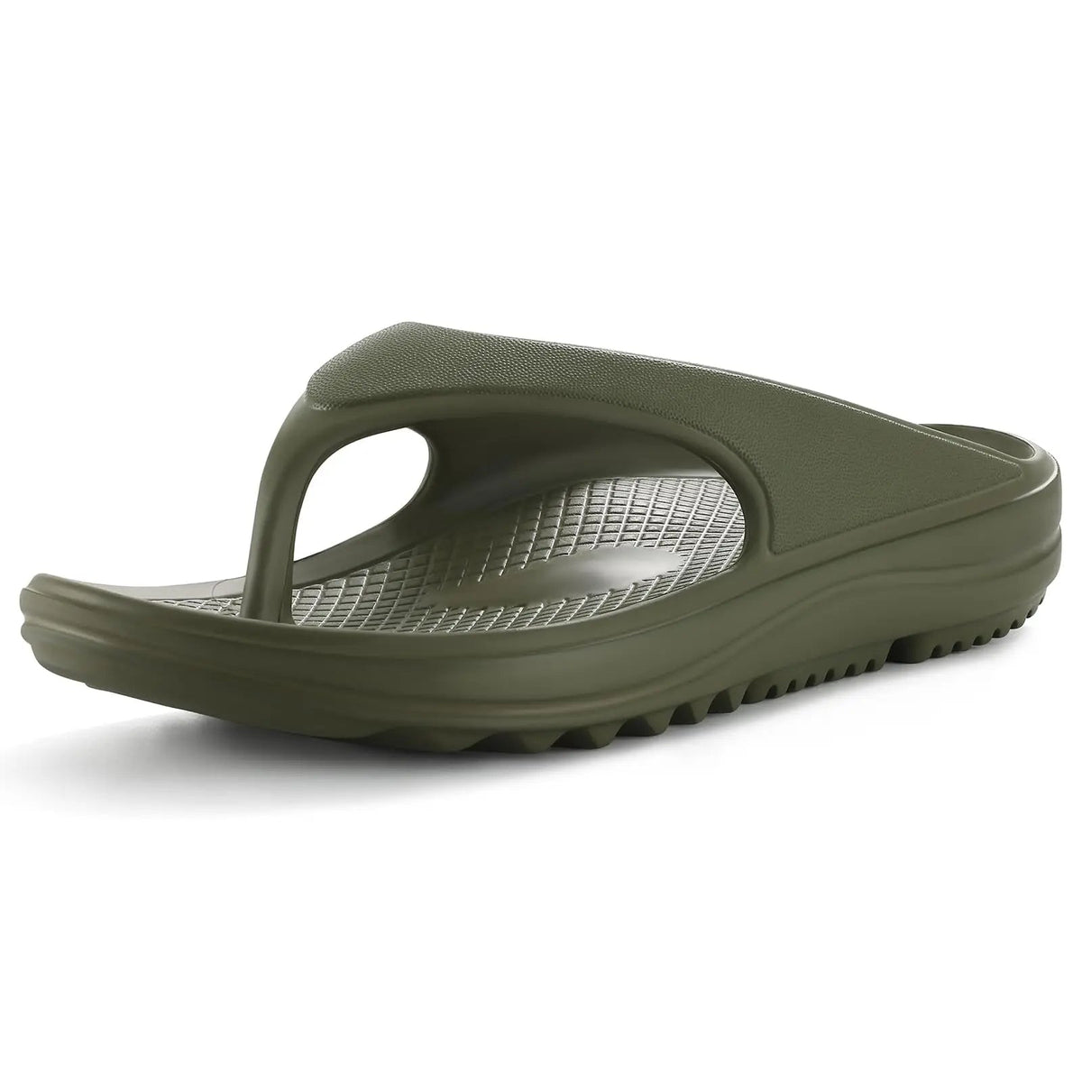 EVA flip flops with arch support footbed, deep heel cup and thick non-slip sole - army green