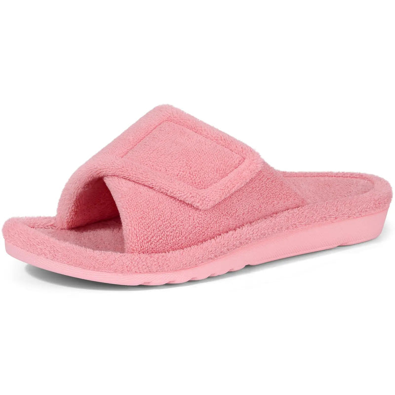 Arch support slippers with terry upper, open toe and hook-and-loop strap - view 2