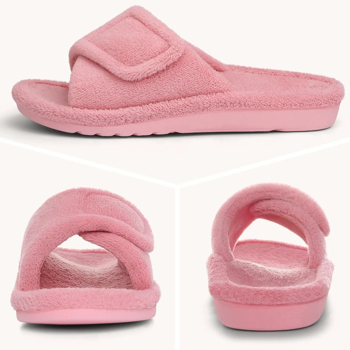 Arch support slippers with terry upper, open toe and hook-and-loop strap - view 3