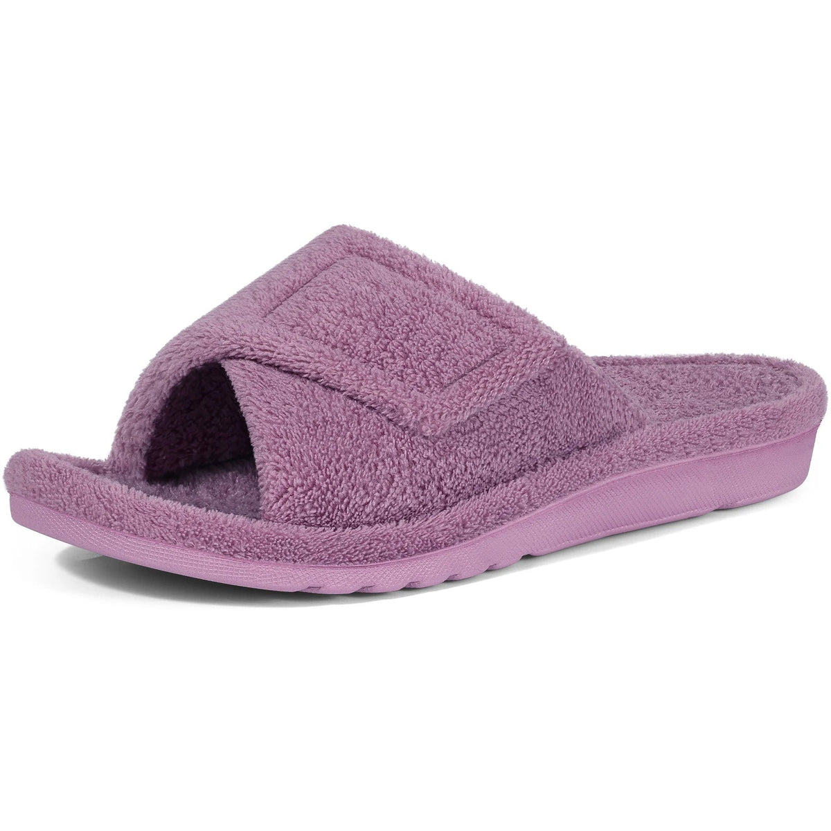 Arch support slippers with terry upper, open toe and hook-and-loop strap - lilac
