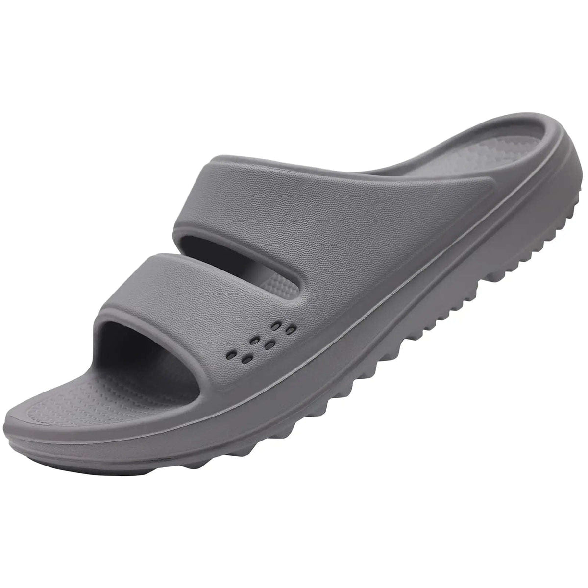 Arch support slippers with two wide straps and a thick lug sole