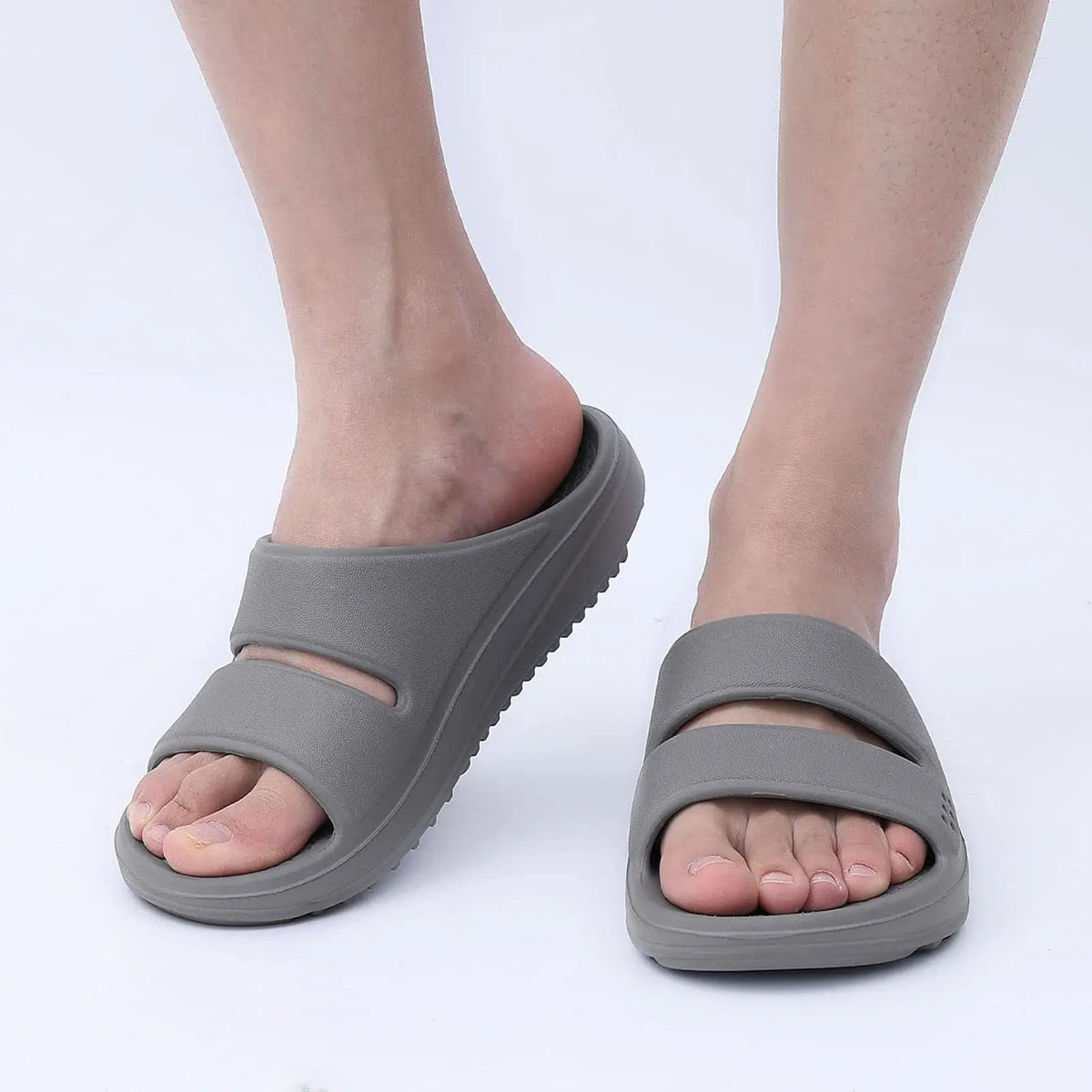 Arch support slippers with two wide straps and a thick lug sole - view 2