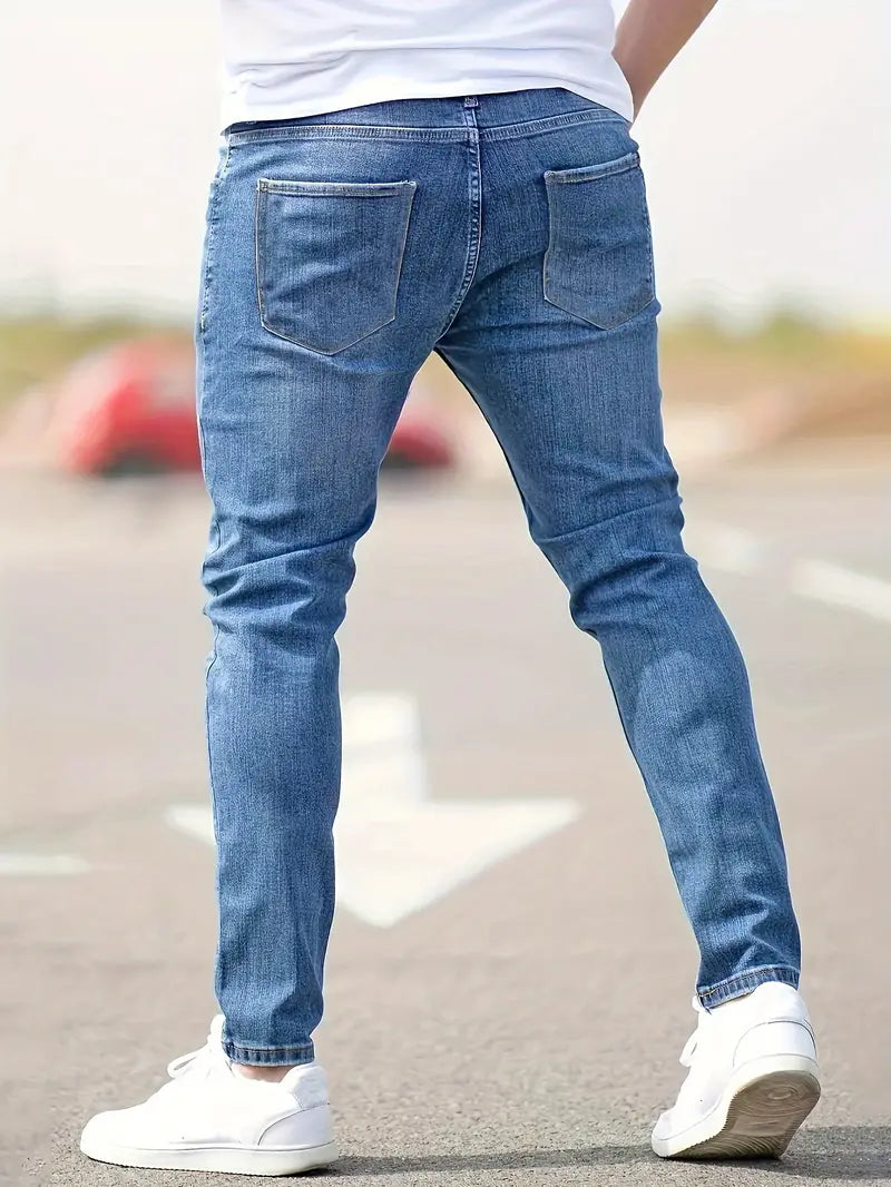 Men's Slim Fit Distressed Jeans - side view | SAINT DOR