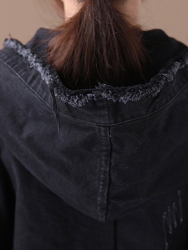Oversized hooded jacket in washed cotton with frayed seams
