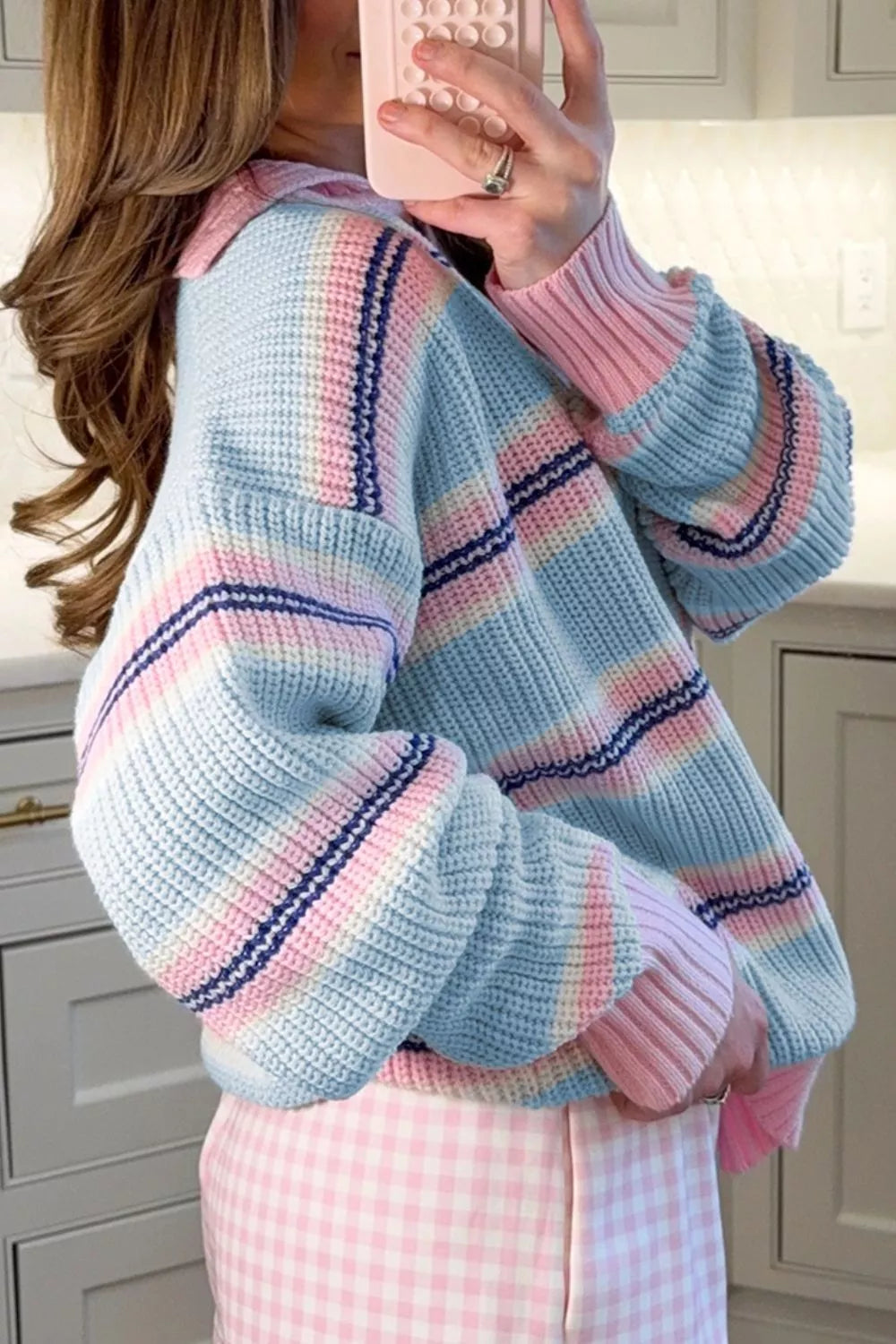 Women's striped button collar jumper - detail