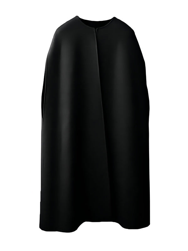Sleeveless wool-blend cape with a round neck and a curved hem