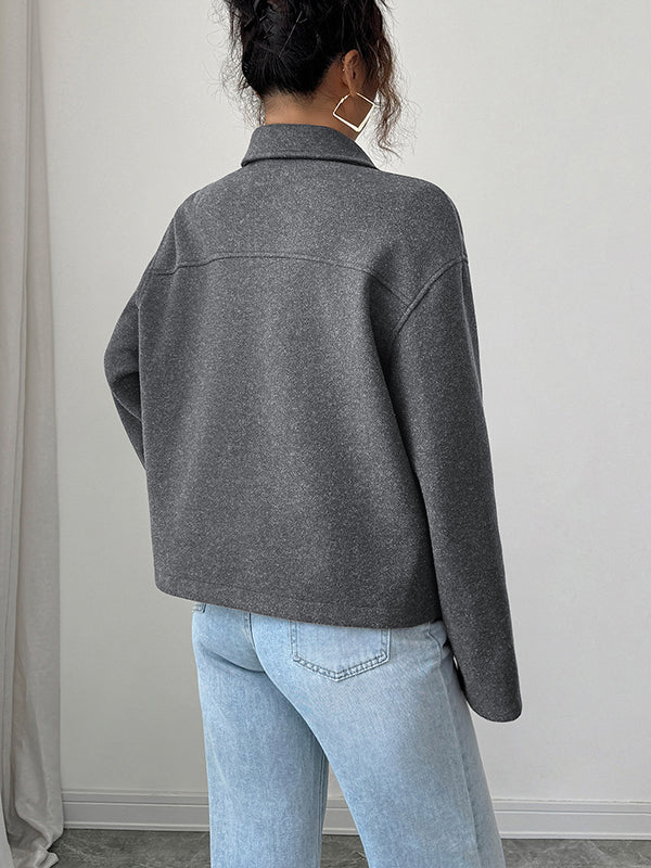 Short boxy jacket in a brushed cloth with a shirt collar and zip