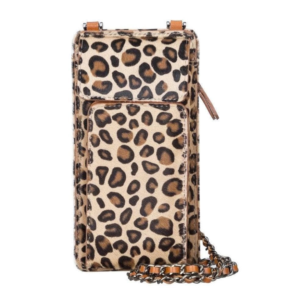 Leather Crossbody Phone Bag in Leopard Brown