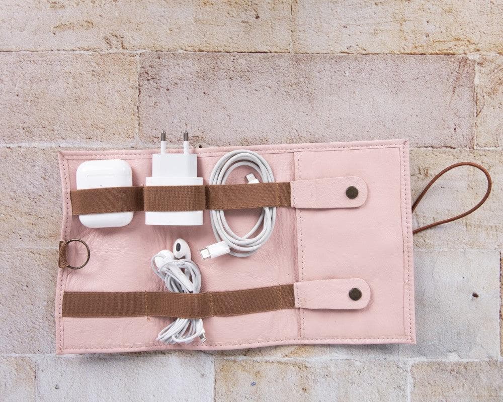 Leather Cable Organiser in Pink