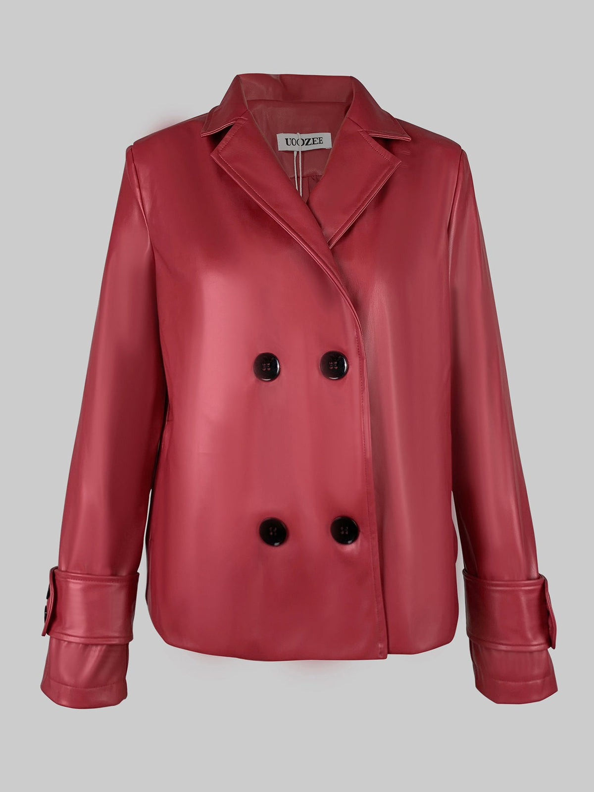 Faux leather jacket with an oversized lapel collar