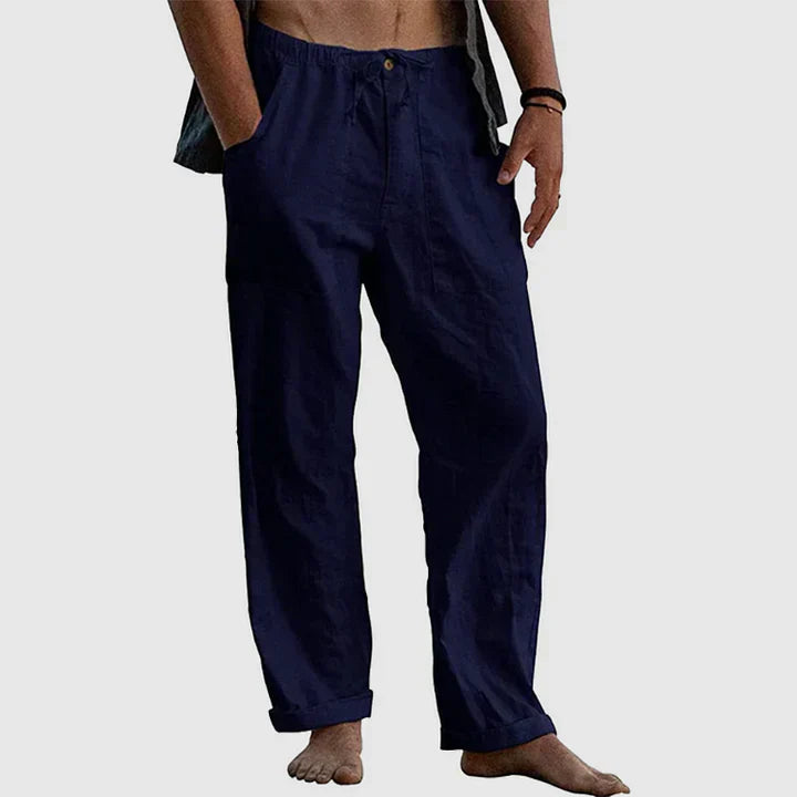 Men's Relaxed Fit Linen Trousers - Multi-Colour - detail view | SAINT DOR