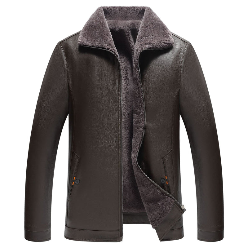 Men's Waterproof Fleece-Lined Leather Jacket – Saint Dor UK – side view