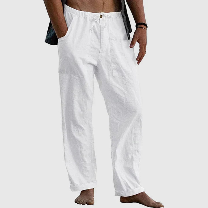 Men's Relaxed Fit Linen Trousers - Multi-Colour - front view | SAINT DOR
