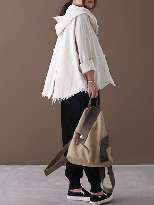 Oversized hooded jacket in washed cotton with frayed seams
