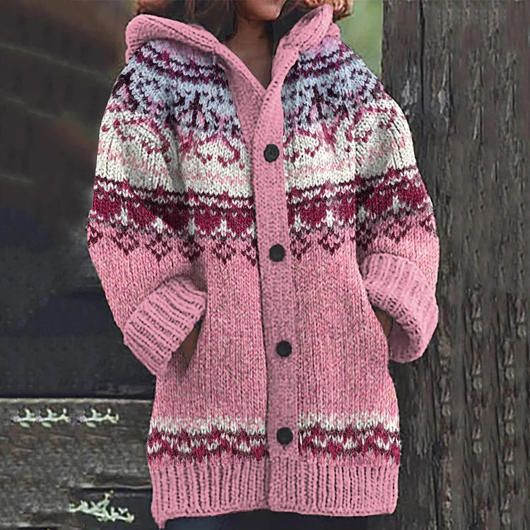 Women's chunky knit hooded cardigan in Pink