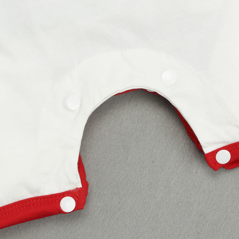 Red baby Christmas romper with snowman and a matching hat with antlers