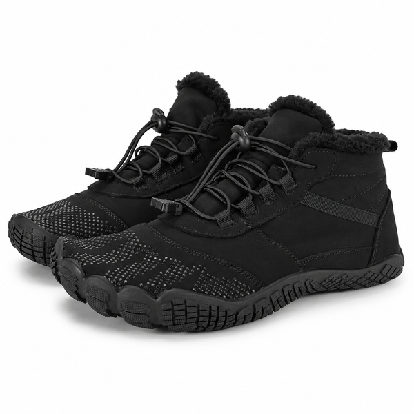 Unisex barefoot ankle boots with a fleece lining and an elastic toggle lace in black