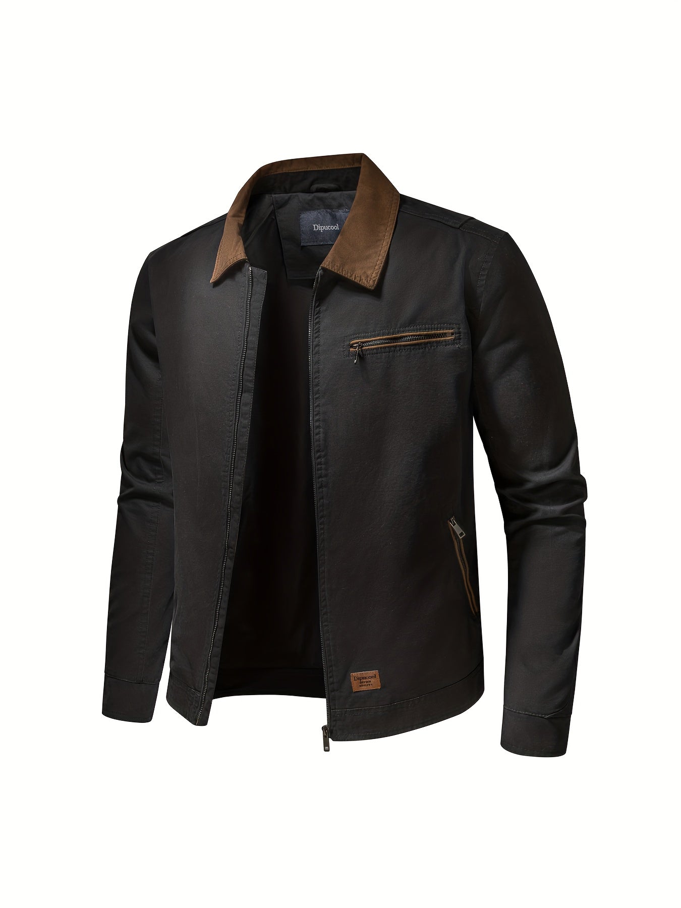 Men's Open Collar Leather Jacket with Chest Pocket – Saint Dor UK – on-model view
