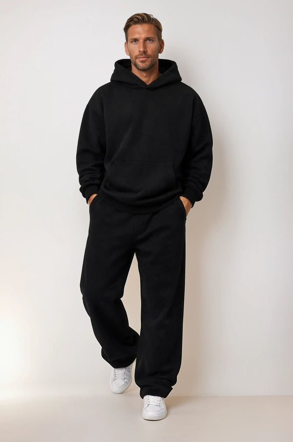 Oversized hoodie and jogger set in black cotton