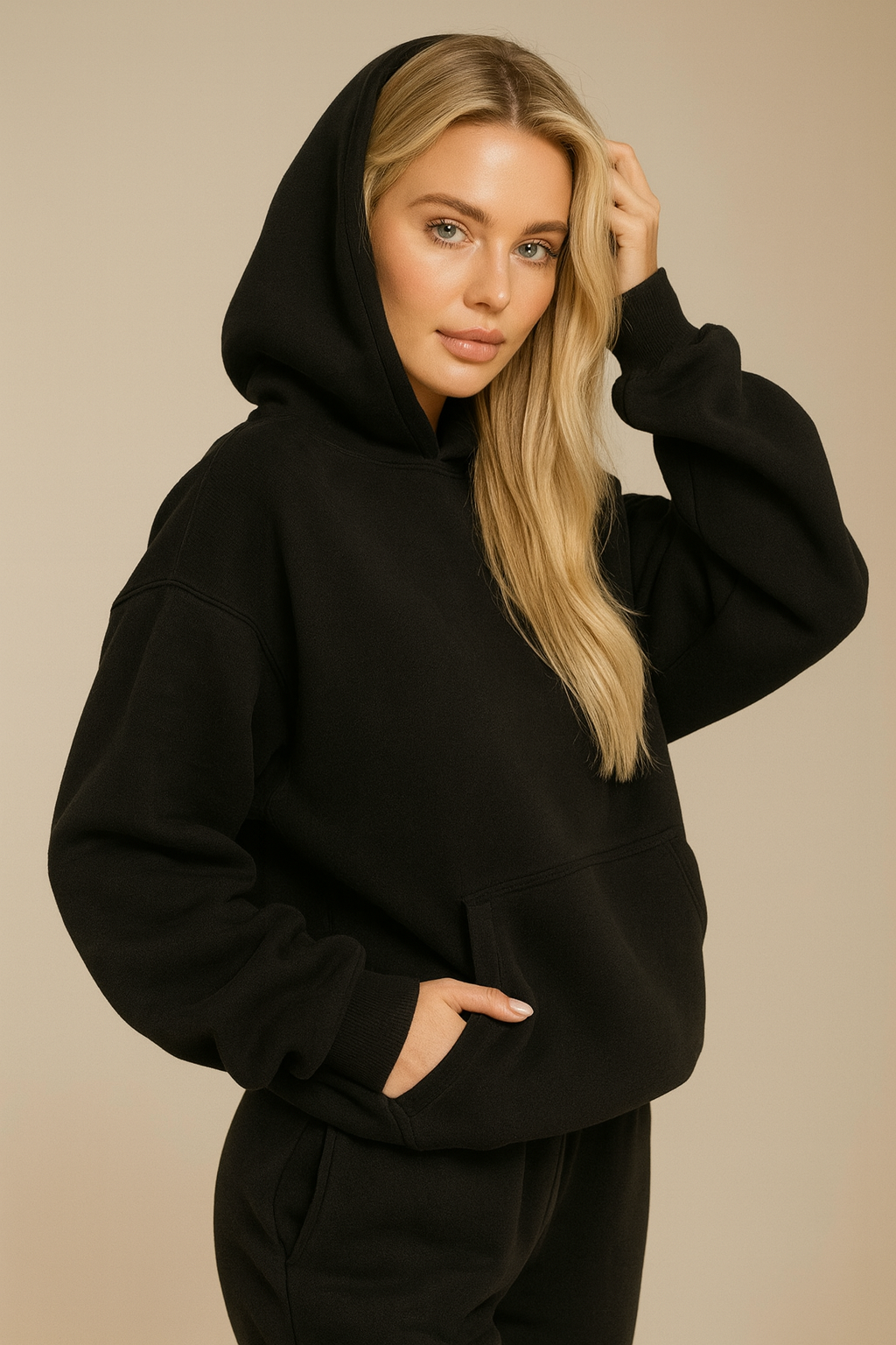 Oversized hoodie and jogger set in black cotton