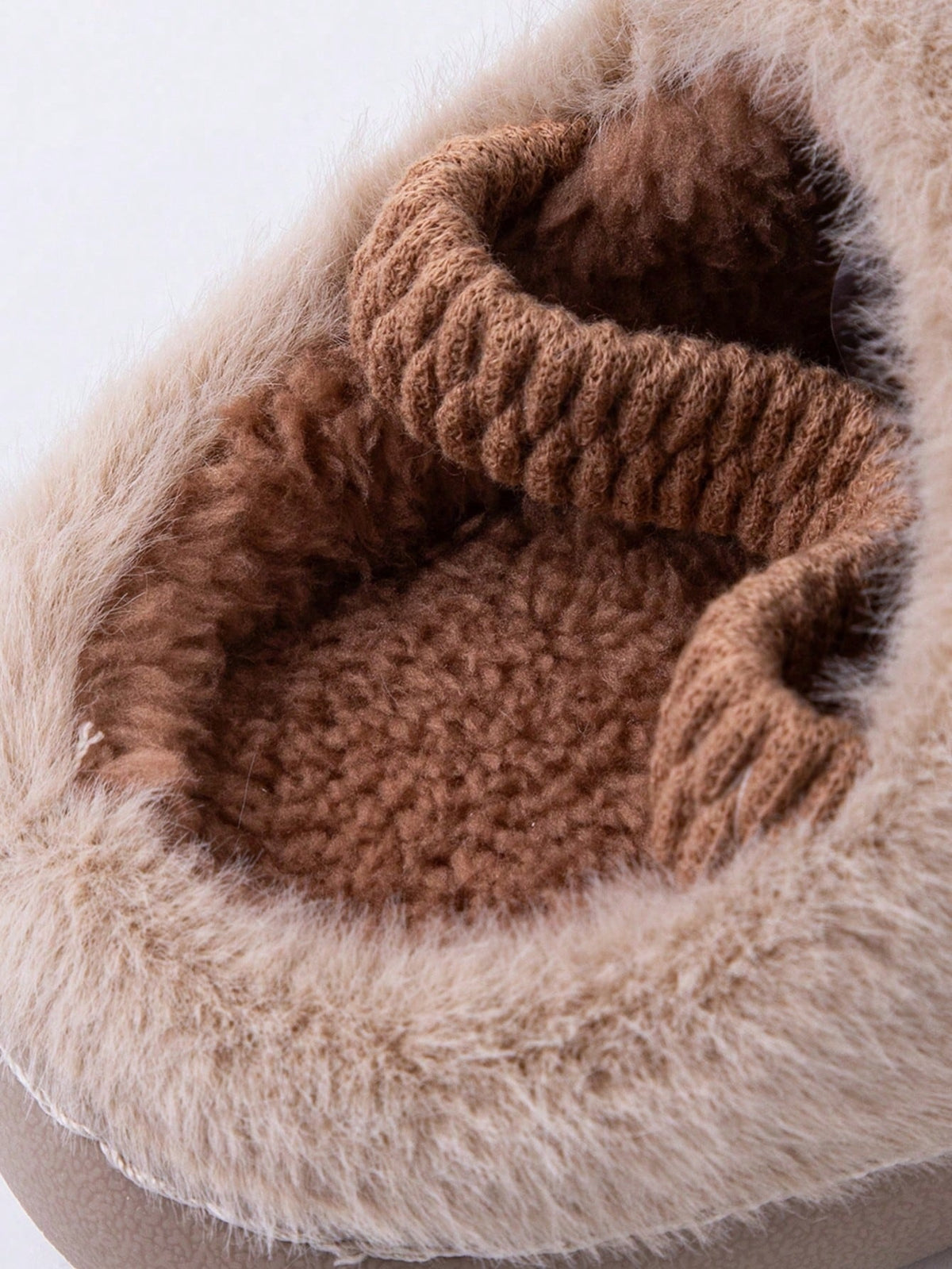 Plush slippers for boys with a bear face on the toe, brown plush lining and a ribbed collar - view 5