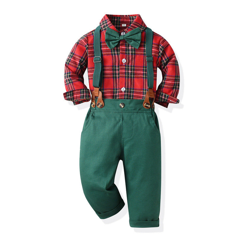 Boys' Christmas outfit with a shirt, bow tie and trousers with braces
