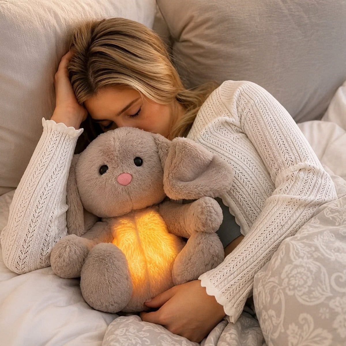 Breathing bunny soft toy with a glowing tummy - view 2