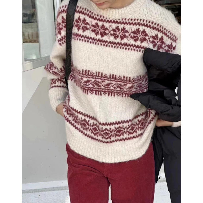 Women's brushed-knit Christmas jumper with wide Fair Isle snowflake bands