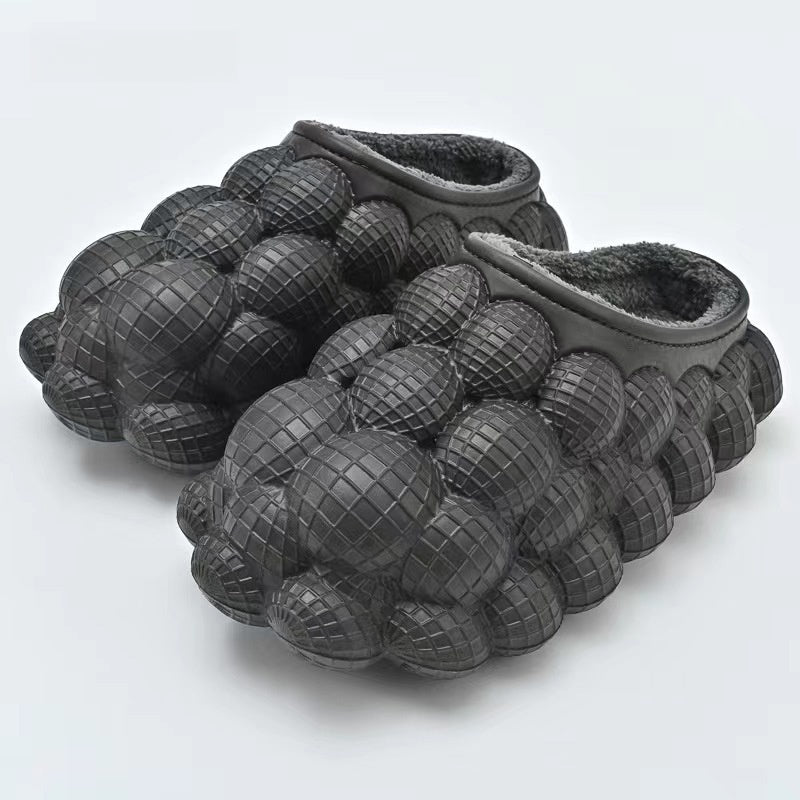 Bubble slides in EVA with round bubbles over the whole upper and a plush lining - charcoal