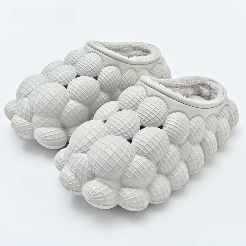 Bubble slides in EVA with round bubbles over the whole upper and a plush lining - light grey