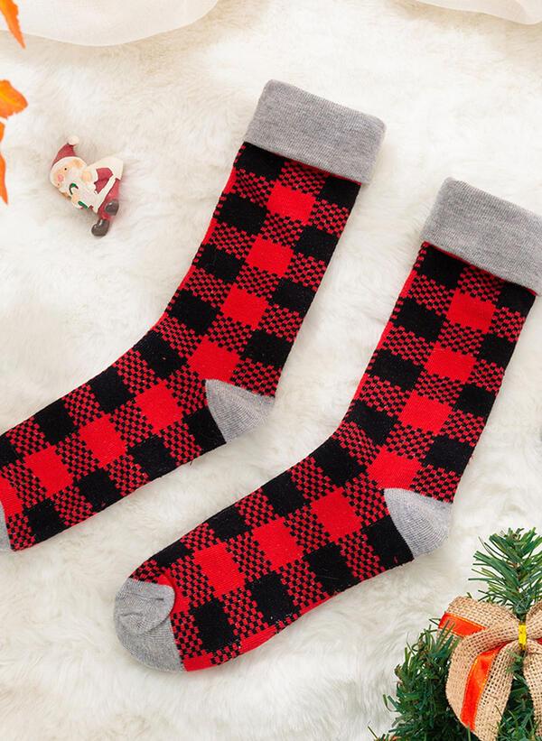 Tall buffalo check Christmas socks with a wide turned-down cuff