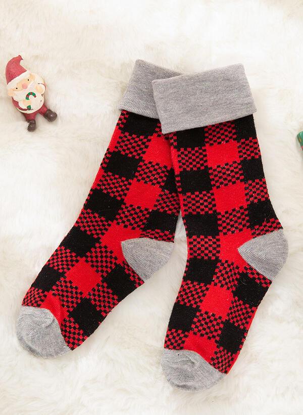 Tall buffalo check Christmas socks with a wide turned-down cuff
