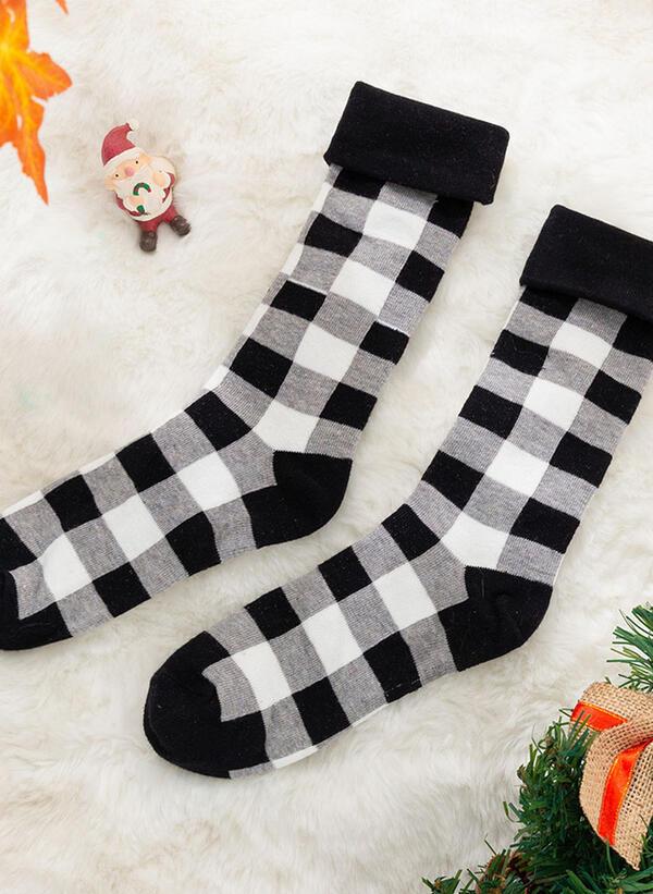 Tall buffalo check Christmas socks with a wide turned-down cuff