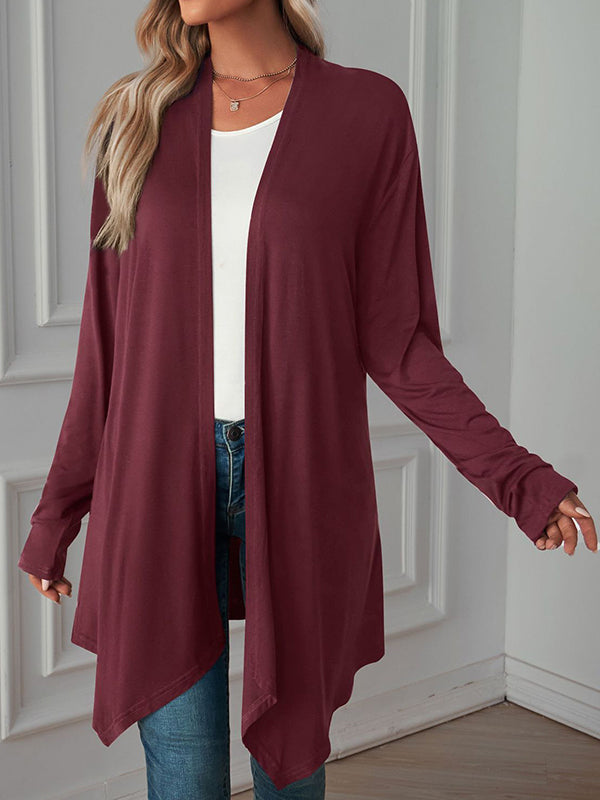 Light waterfall jacket with a draped collar and an open front
