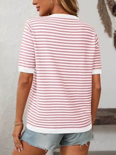 Striped knit top with a round neck and half sleeves – view 17