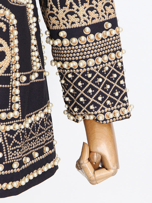 Beaded blazer with an ornamental pattern and a deep V-neck