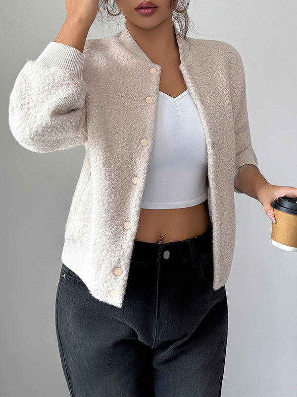 Soft bouclé bomber jacket with a ribbed collar, cuffs and hem