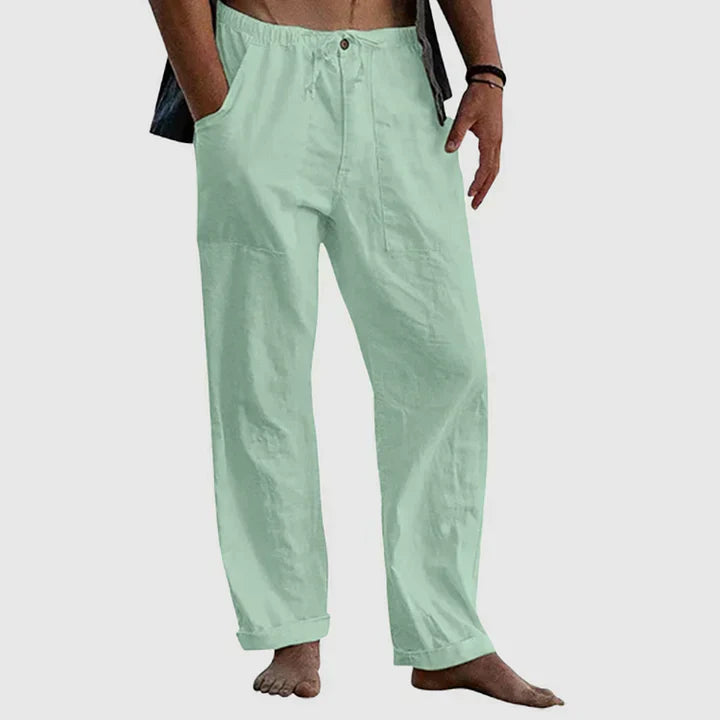Men's Relaxed Fit Linen Trousers - Multi-Colour - product view | SAINT DOR