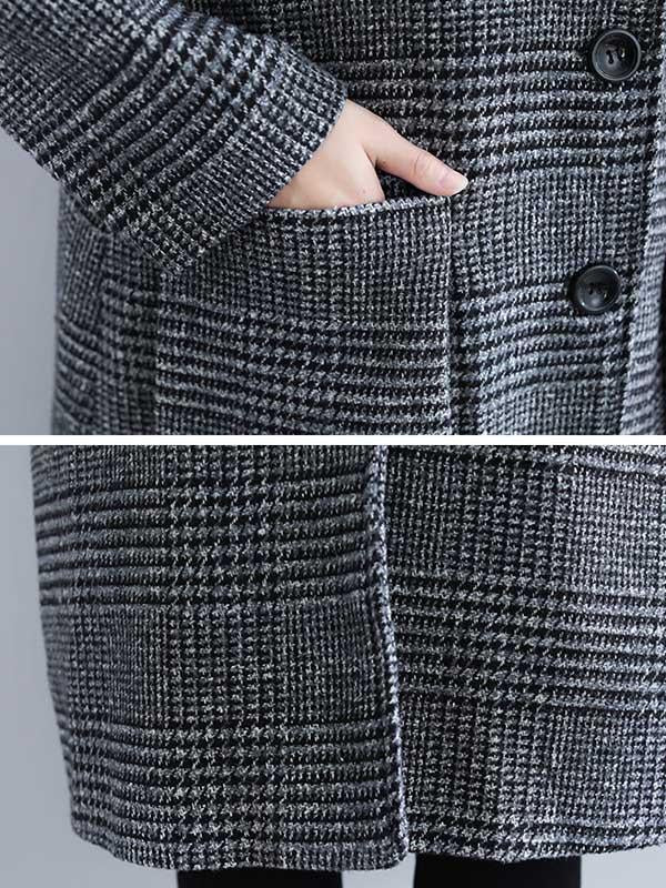 Hooded longline coat in a fine check with two patch pockets