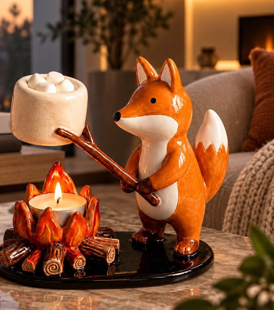 Tea light holder with an animal roasting a treat over a little campfire - view 5