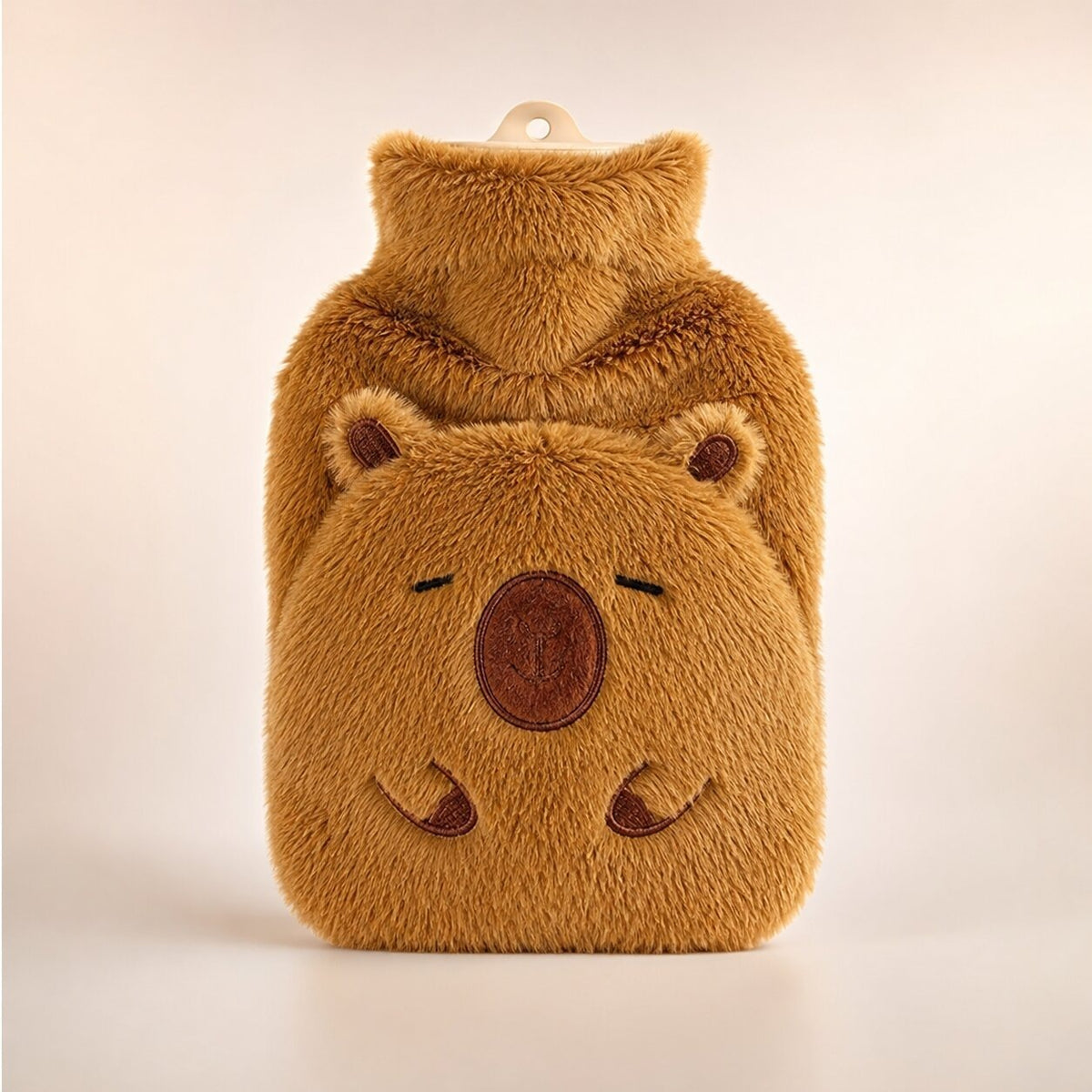 1 litre capybara hot water bottle with a plush cover