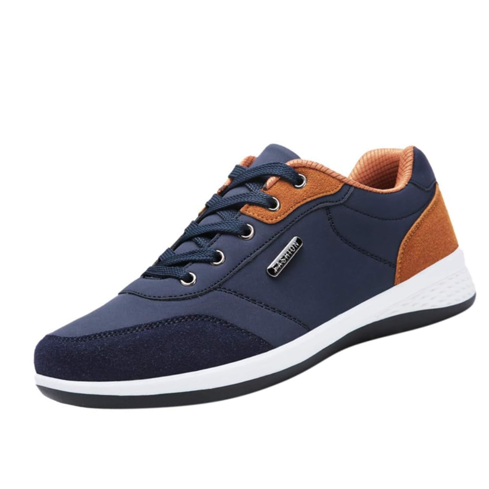 Men's casual lace-up trainers in faux leather with a contrast heel