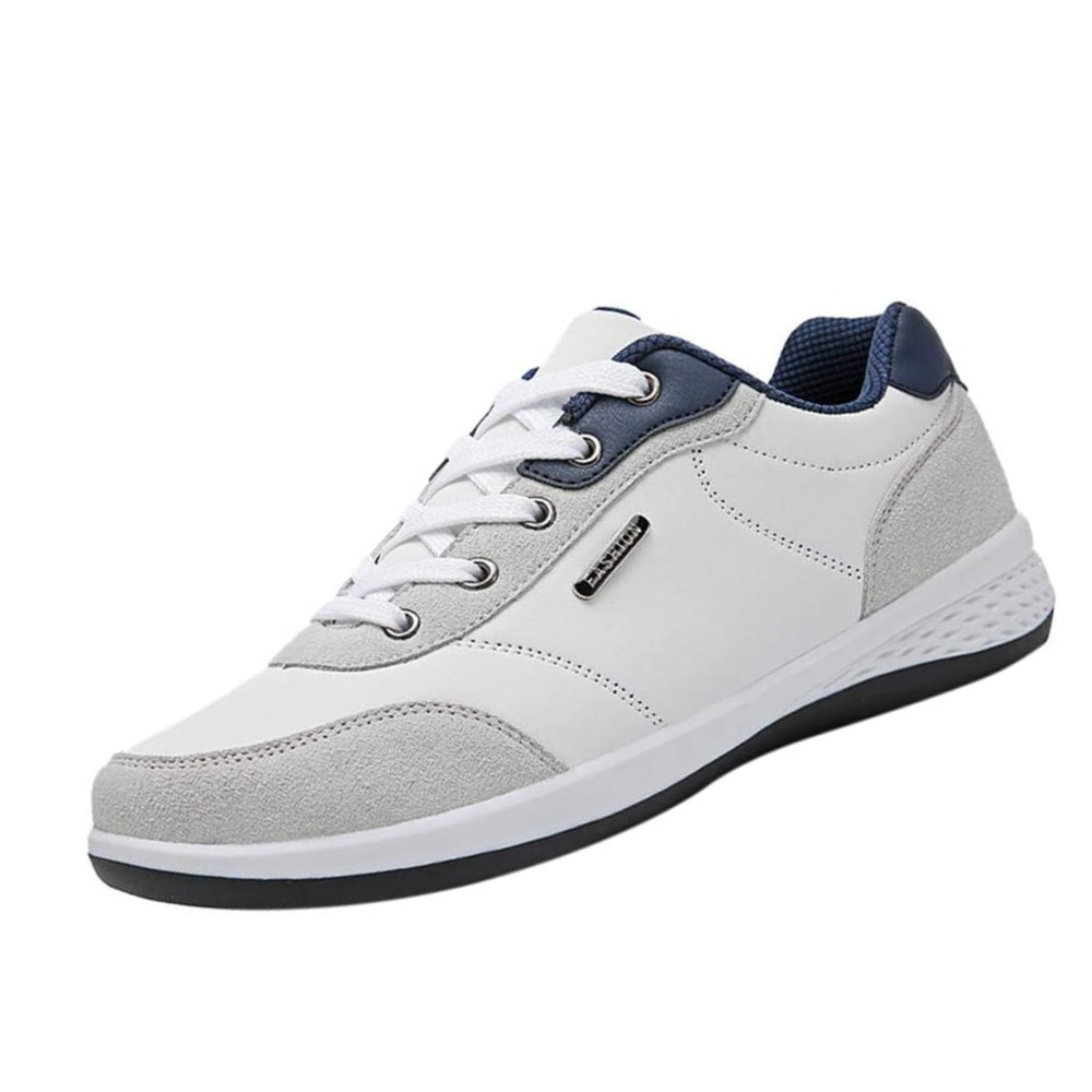 Men's casual lace-up trainers in faux leather with a contrast heel