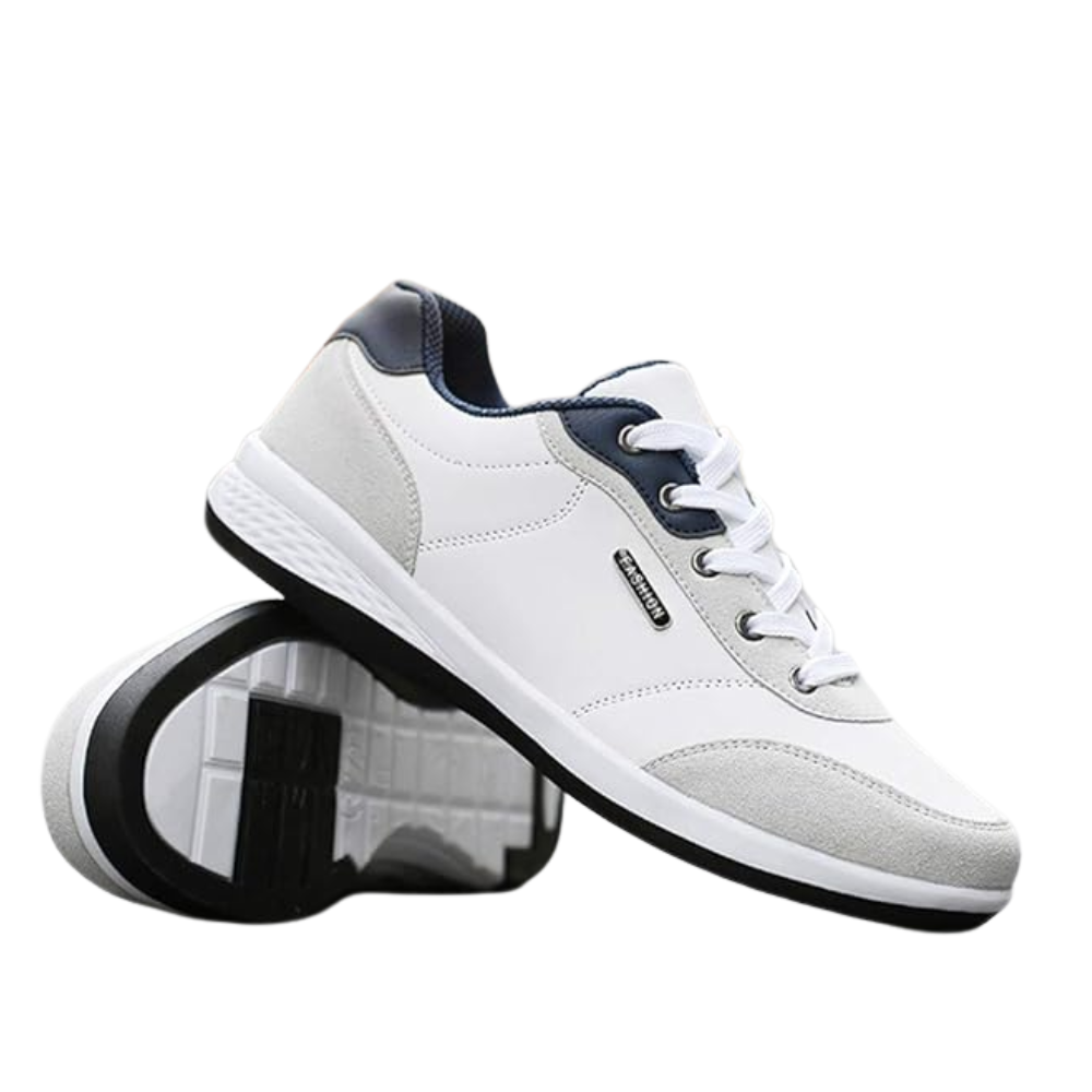Men's casual lace-up trainers in faux leather with a contrast heel