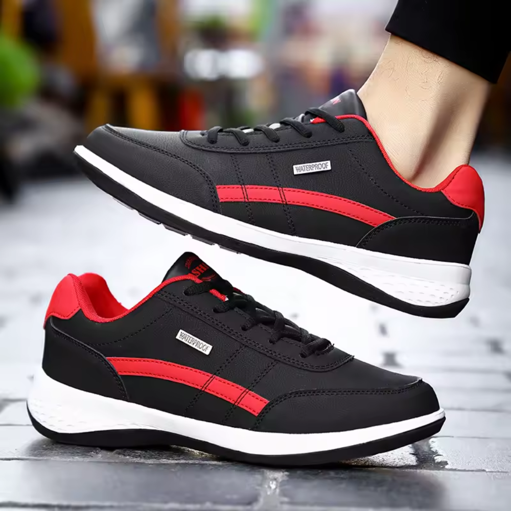 Men's casual lace-up trainers in faux leather with a contrast heel