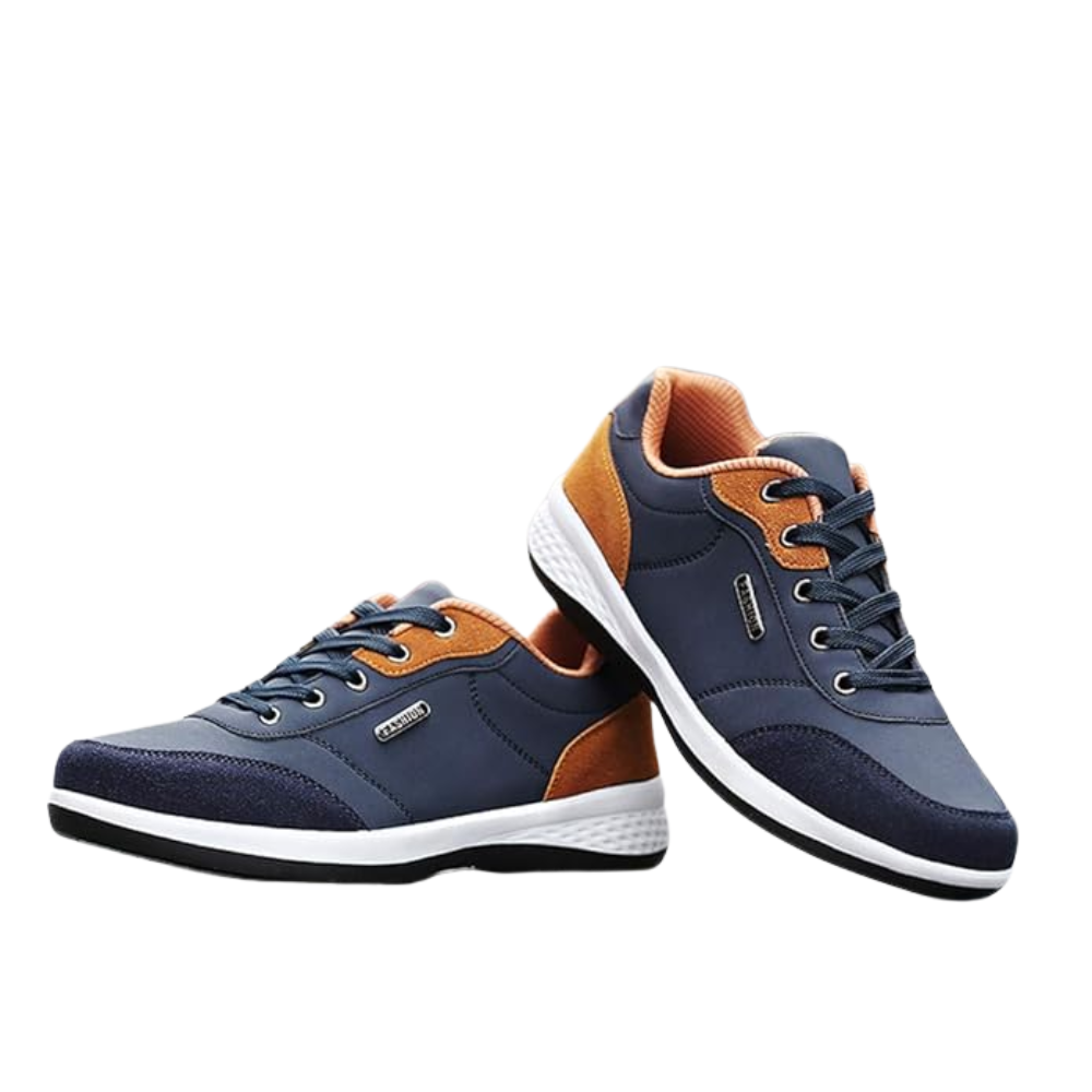 Men's casual lace-up trainers in faux leather with a contrast heel