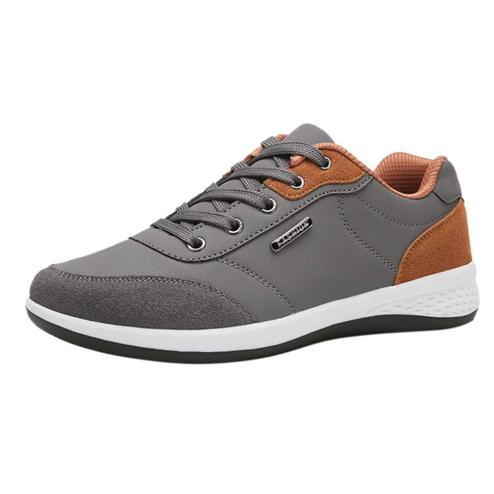 Men's casual lace-up trainers in faux leather with a contrast heel