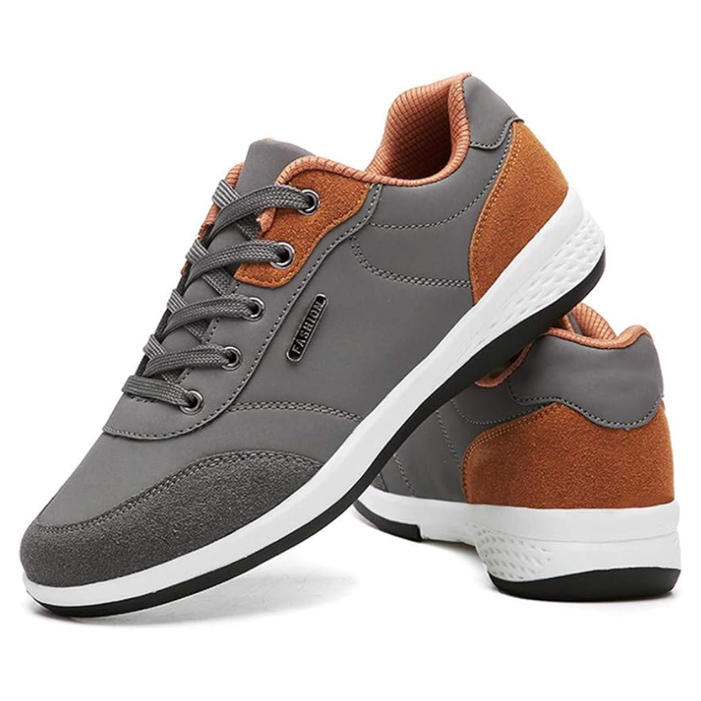 Men's casual lace-up trainers in faux leather with a contrast heel