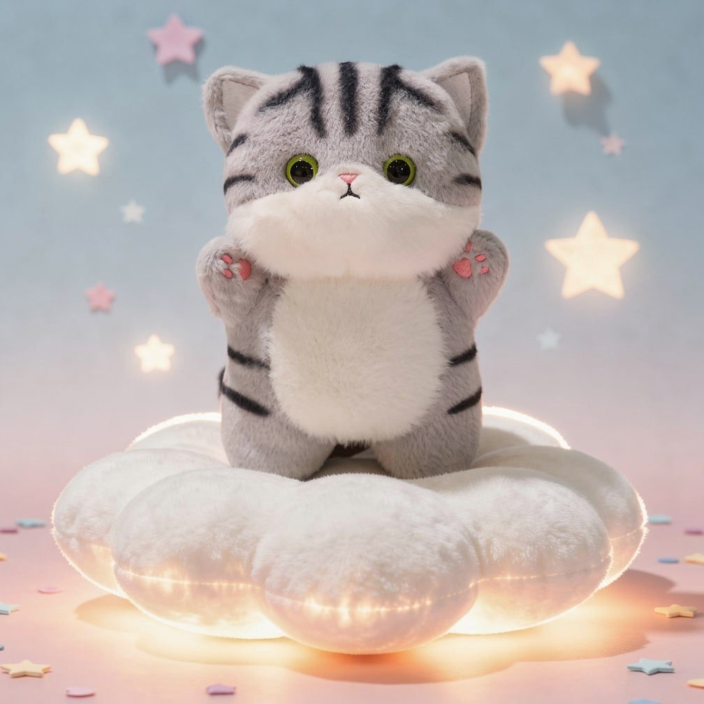20 cm cat soft toy with big eyes - silver tabby
